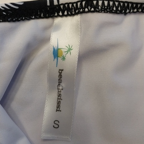 Beachsissi NWT Sz Small Tankini Swimsuit‎ Black White Palm Print Tummy Control - Picture 10 of 12